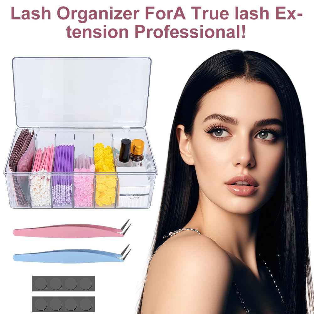 zxbaers Acrylic Lash Extension Organizers and Storage, 2PCS False Eyelash Supplies Container,Eyelash Cart Organizer with 2PCS Tweezers and Sticky Notes，Neatly Store and Organize Your Lash Supplies