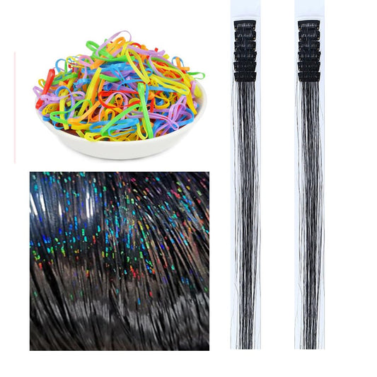 Hair Tinsel Clip in Black 22 Inch Tinsel Hair Extensions with Clips 12 Pcs Colorful Glitter Tinsel Hair Heat Resistant Sparkling Fairy Hair Accessories for Women Kids Girls