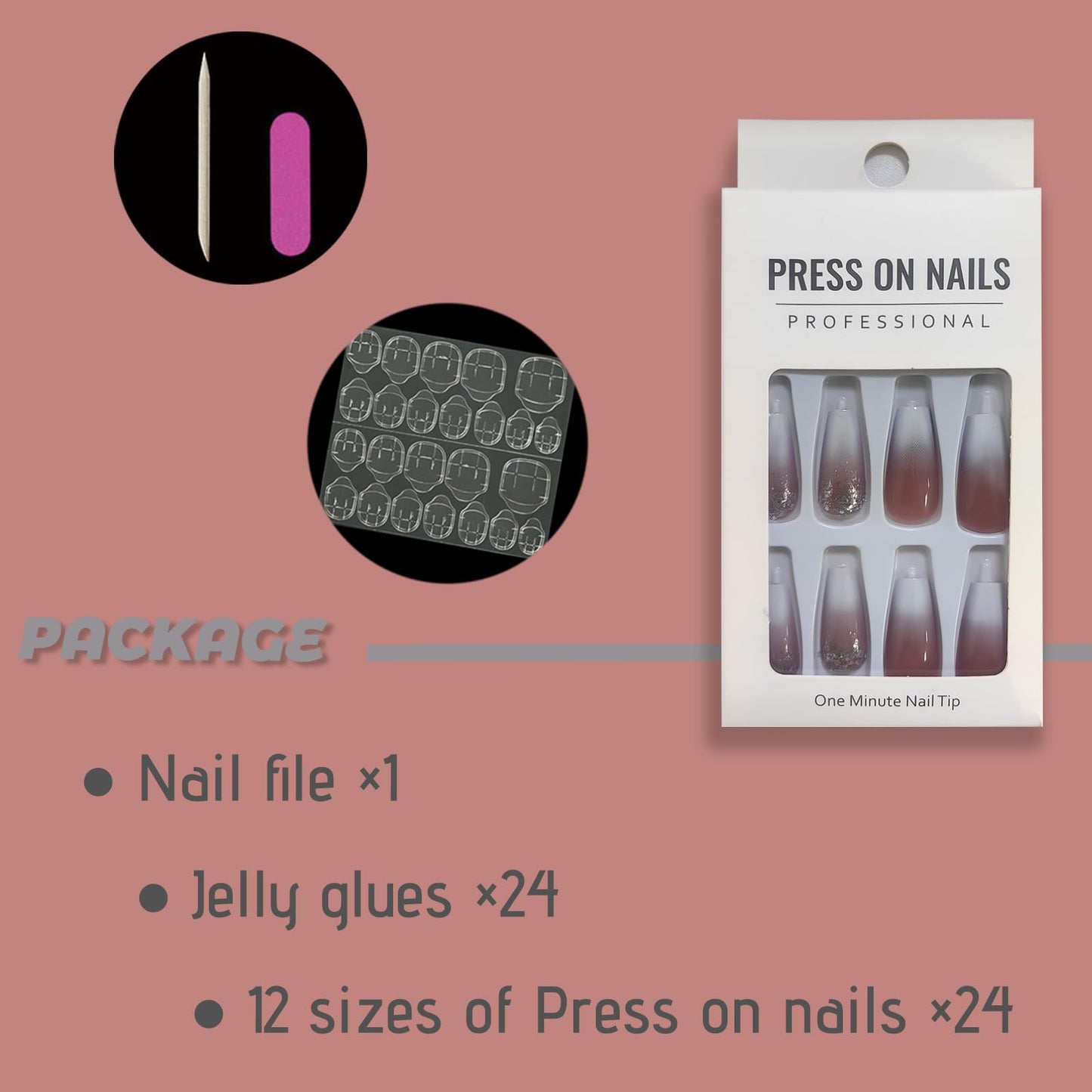 FOAMEE Ombre Press on Nails Medium Coffin Bling Fake Nails with Sequins Designs Acrylic Glossy False Nails for Women