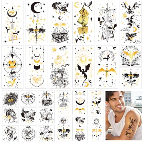 Black Dragon Temporary Tattoos, 28 Pack Gothic Fantasy Stickers
