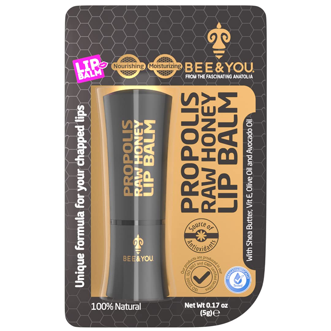 Bee and You 100% Natural Moisturizing Lip Balm, Chapstick, Chapped Lips Treatment Severe, Beeswax with Propolis Extract, Raw Honey, Vitamin E, Shea Butter, Non GMO, Gluten Free, 5g