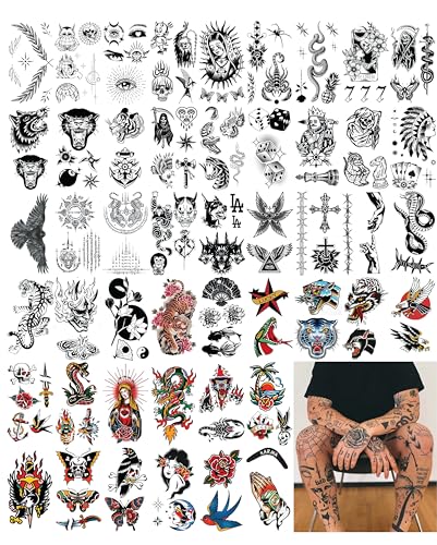 48 Sheets American Traditional Temporary Tattoos - Blackwork Designs