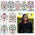 Day of the Dead Face Temporary Tattoos - 9 Sheets Skull Stickers