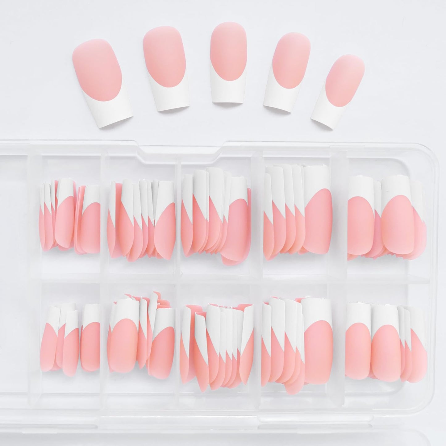 Bellelfin 120Pcs White French Tip Press on Nails Medium Square Glue on Nails, Full Cover Matte French Tip Fake Nails Nude Acrylic Nails Press on for Women Girls Artificial Fingernails