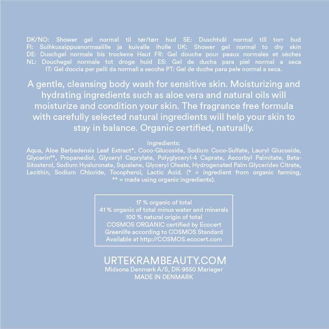 Urtekram No Perfume Shower Gel - Moisturizing Skin Cleaning Agent for All Ages & Skin Types