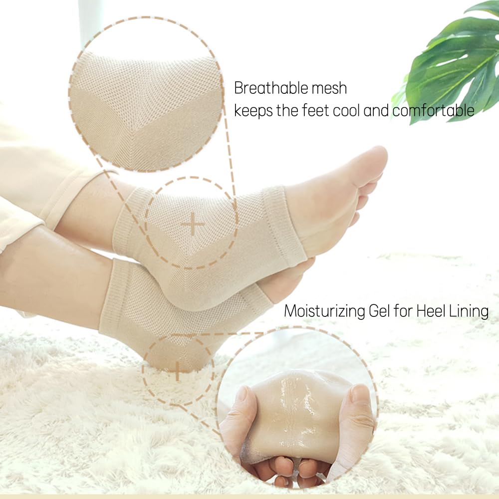 Moisturizing Gel Heel Socks to Repair Dry Cracked Heel - Soften, Soothe, and Revitalize Your Feet, for Men and Women (BEIGE, 1 pair)