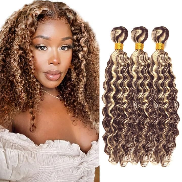 P4/613 Deep Wave Human Hair Bundles 12 14 16 Inch
