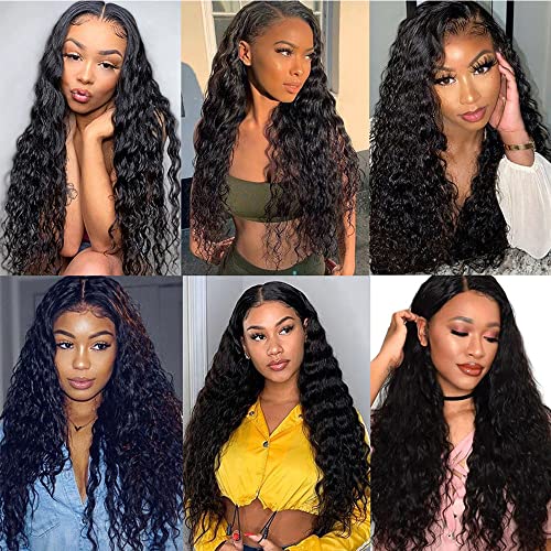 WuvuSnm Black #1BDP Deep Wave Human Hair Bundles 14-18 Inch Brazilian Natural Black