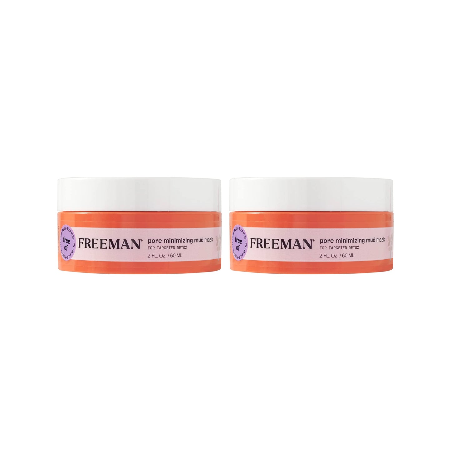 Freeman Pore Minimizing Clay Mud Facial Mask, Koalin Clay, Oil Controlling Face Mask, Reduces Impurities, Perfect For Breakout Prone Skin, Vegan & Cruelty-Free, 2 fl.oz./ 60 ml Jar, 2 Count