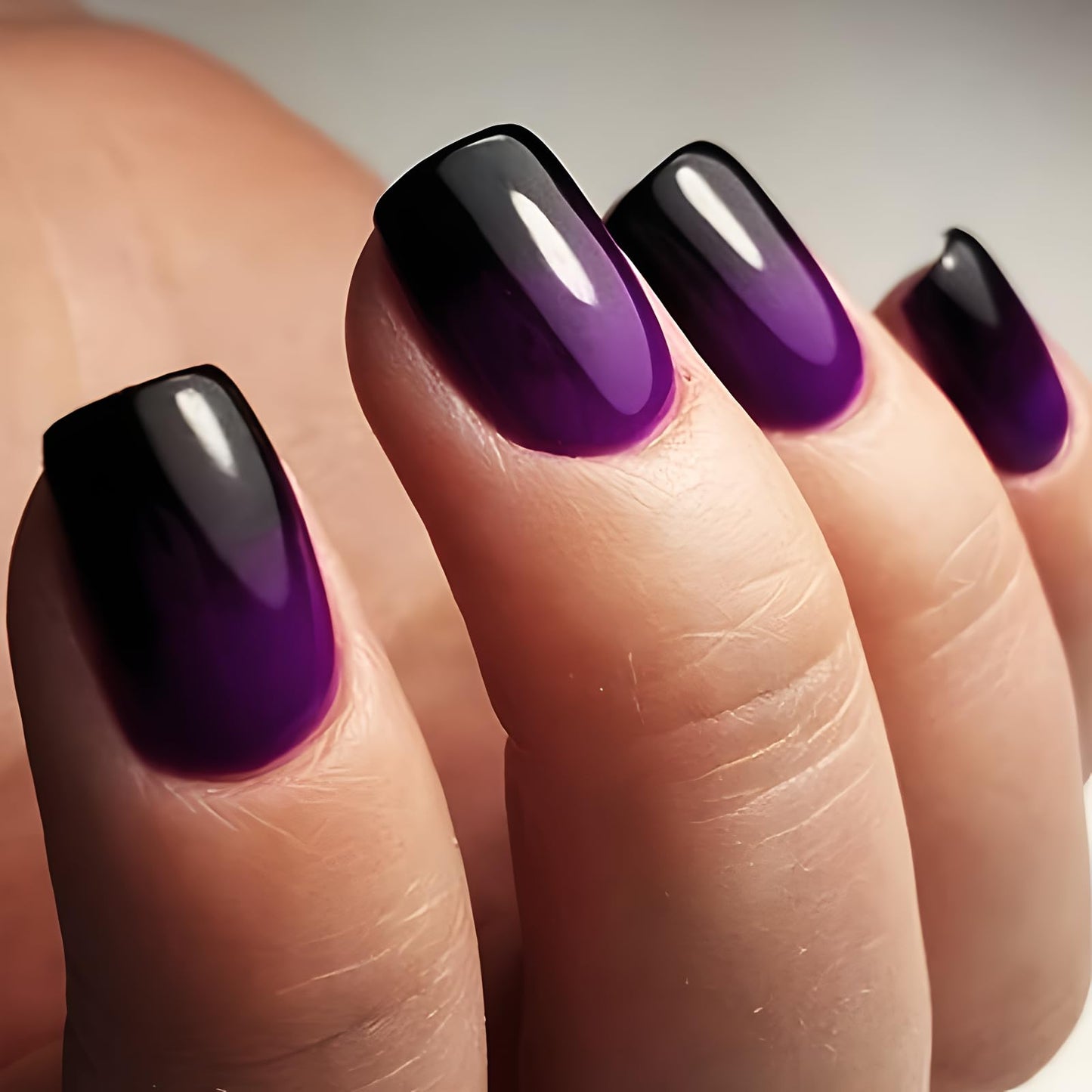 Square Press on Nails Short Purple Fake Nails with Gradient Design Acrylic Nails Glossy Nails Press ons Black False Nails Full Cover Glue on Nails for Women and Girls 24 Pcs