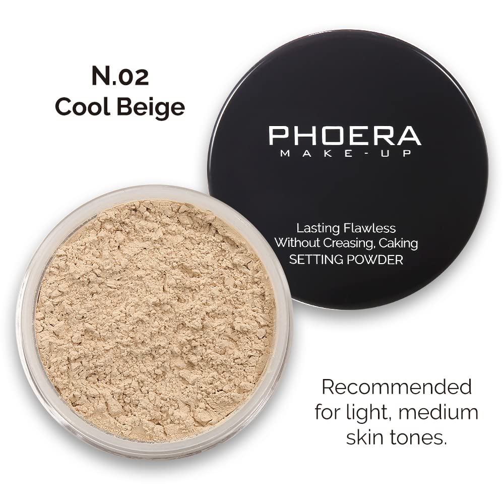 PHOERA Foundation Full Coverage,PHOERA Face Powder, Soft Focus Setting Powder, PHOERA Makeup Lightweight Wrinkles Matte Natural Finish for a Flawless Complexion (104 Buff Beige+N.02 Cool Beige)