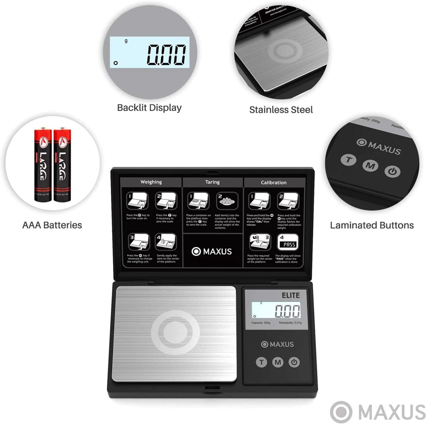 MAXUS Precision Pocket Scale 500g x 0.01g, Digital Gram Scale with Tray, Small Food Scale, Jewelry Scale, Ounces Grains Scale with Backlit LCD