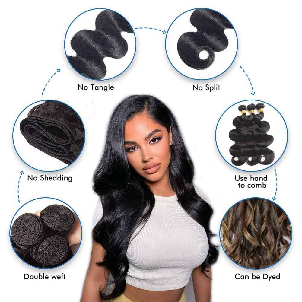 Nervoss 12A Human Hair Bundles Body Wave 20 Inch One Bundle 100% Unprocessed Brazilian Virgin Hair Natural Black Color