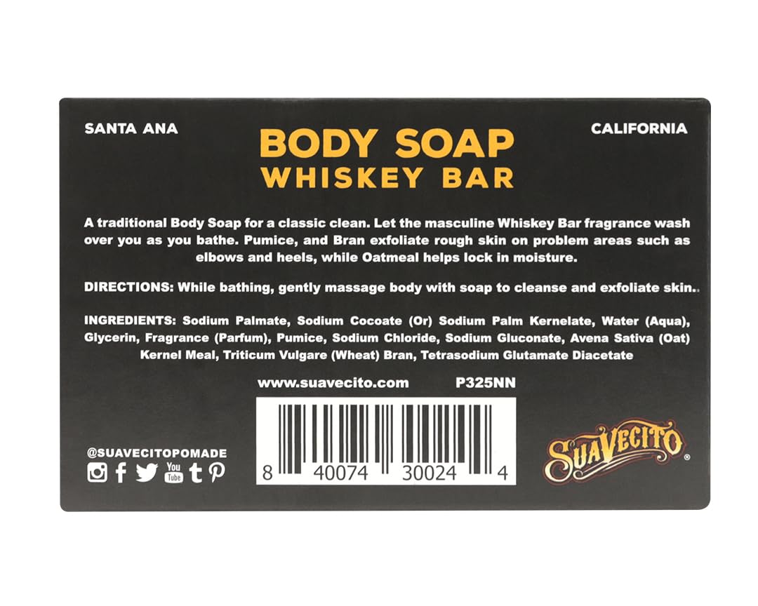 Suavecito Body & Hand Soap Bars Moisturizing Masculine Whiskey Bar Fragrance 6 oz 3 Pack