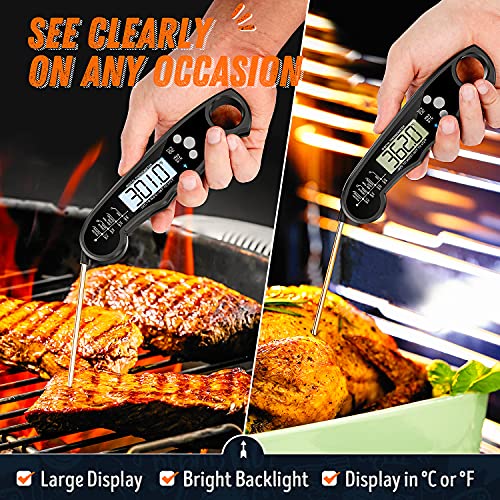 Digital Meat Thermometer, Waterproof Instant Read Food Thermometer for Cooking and Grilling, Kitchen Gadgets, Accessories with Backlight & Calibration for Candy, BBQ Grill, Liquids, Beef, Turkey…