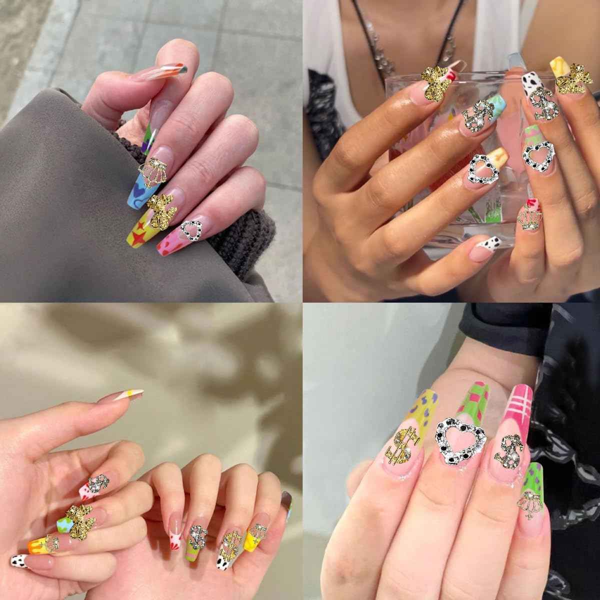 COOSLIM 20 Pcs 3D Metal Alloy Nail Charms Gems, Gold Silver Bowknots Heart Nail Gems,Dollar Crown Rhinestones for Nails, Luxury Nail Jewels Nail Art Supplies for Women DIY Nail Manicure Decor 3