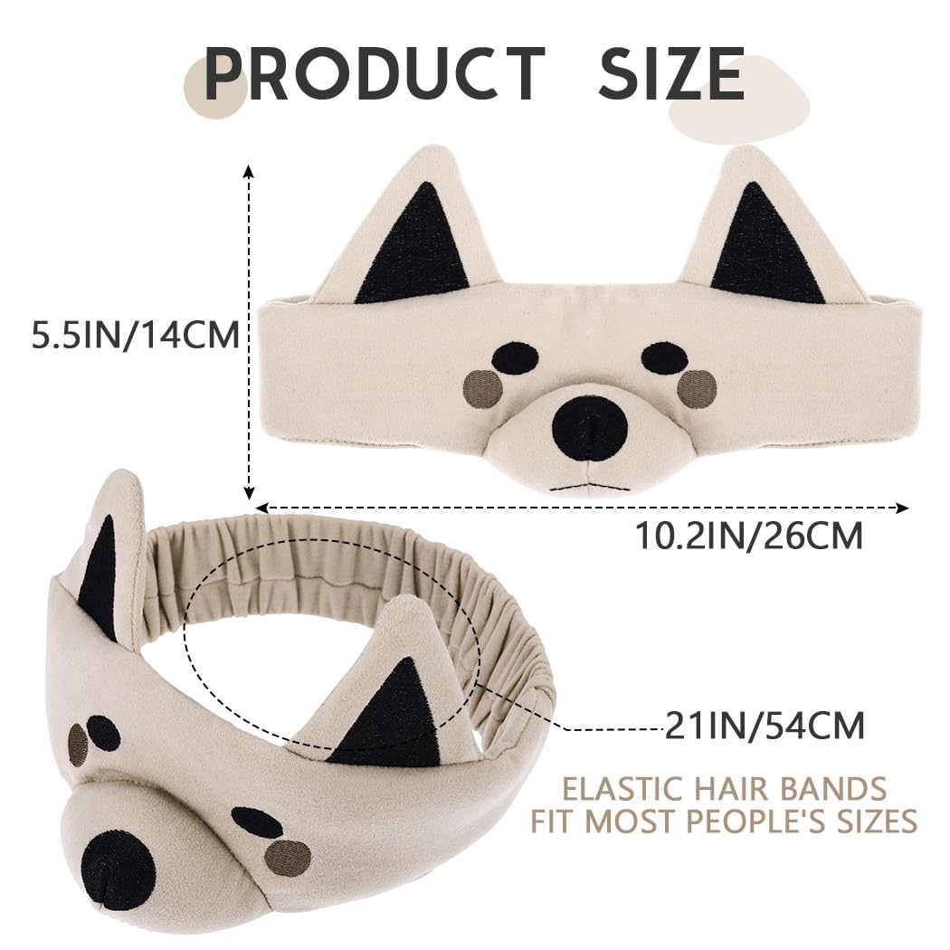 Earent Spa Makeup Headband Animal Dog Ears Hairband for Washing Face Elastic Plush Cosmetic Headwear Cute Shower Hair Accessories for Women Girls (C-Khaki)