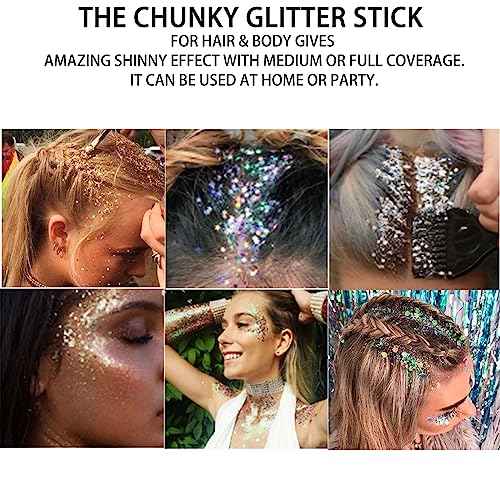 MEICOLY Gold Face Body Glitter Stick,Music Festival Accessories Outfits for Women,Hair Glitter Makeup,Mermaid Chunky Glitter Face Paint,Waterproof Sparkle Face Glitter for Country Concert