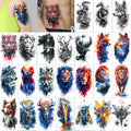 GLARYYEARS Temporary Tattoos for Men, 24-Pack Large Fake Tattoos, Long-lasting Animal Tattoos, Wolf Lion Snake Design Variety Pack Realistic Tattoos 3D, Cool on Half Arm Leg Back Body