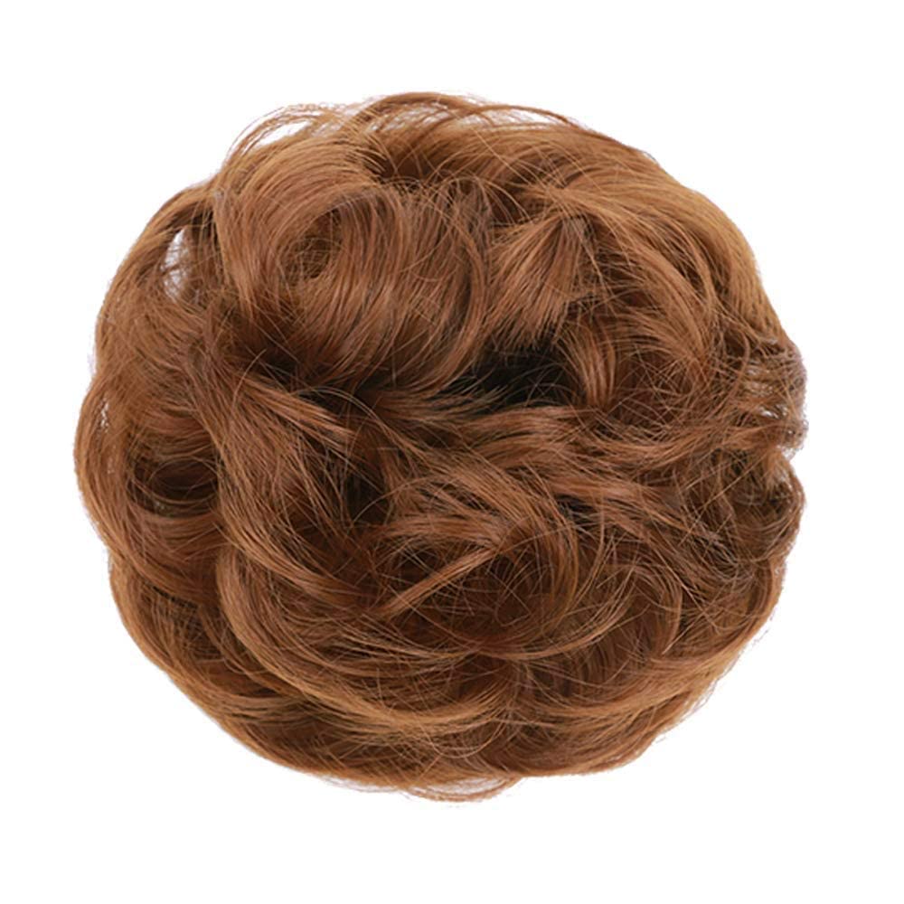 MORICA 1PCS Messy Hair Bun Hair Scrunchies Extension Curly Wavy Messy Synthetic Chignon for Women (Light Golden Auburn##)