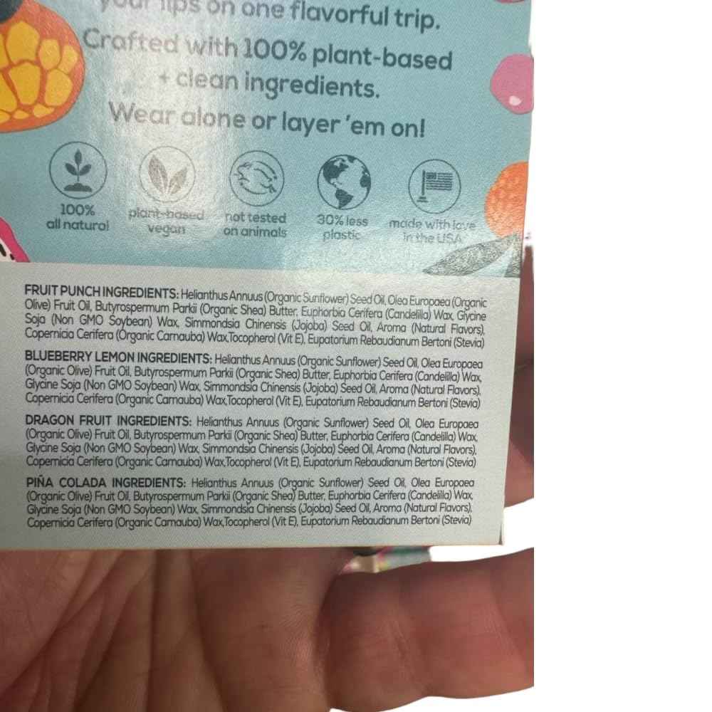 Crazy Rumors Fruit Mix Lip Balm 4-Pack Mix 100% Natural, Vegan, Plant-Based, Made in USA