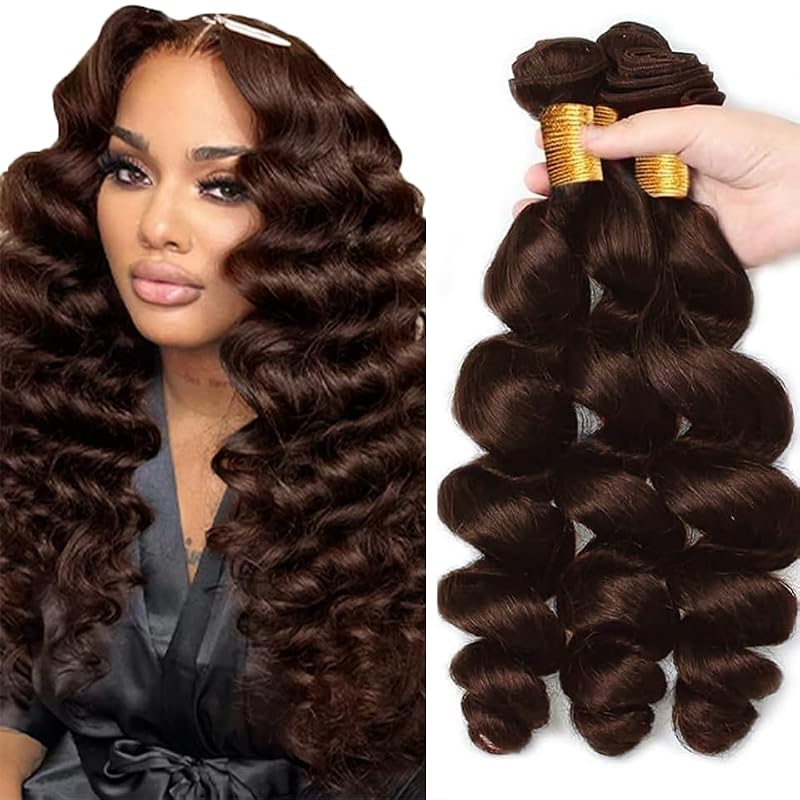 #4 Brown Loose Deep Wave Human Hair Bundles - 34 Inch