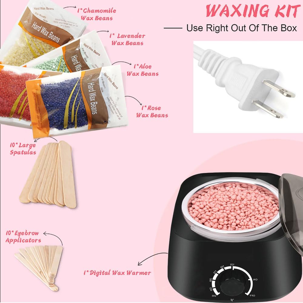 Waxing Kit for Women Men Digital Wax Warmer Hard Wax Kit with 400g Wax Beans for Full Body Brazilian Bikini Armpit Hair Removal multicolour