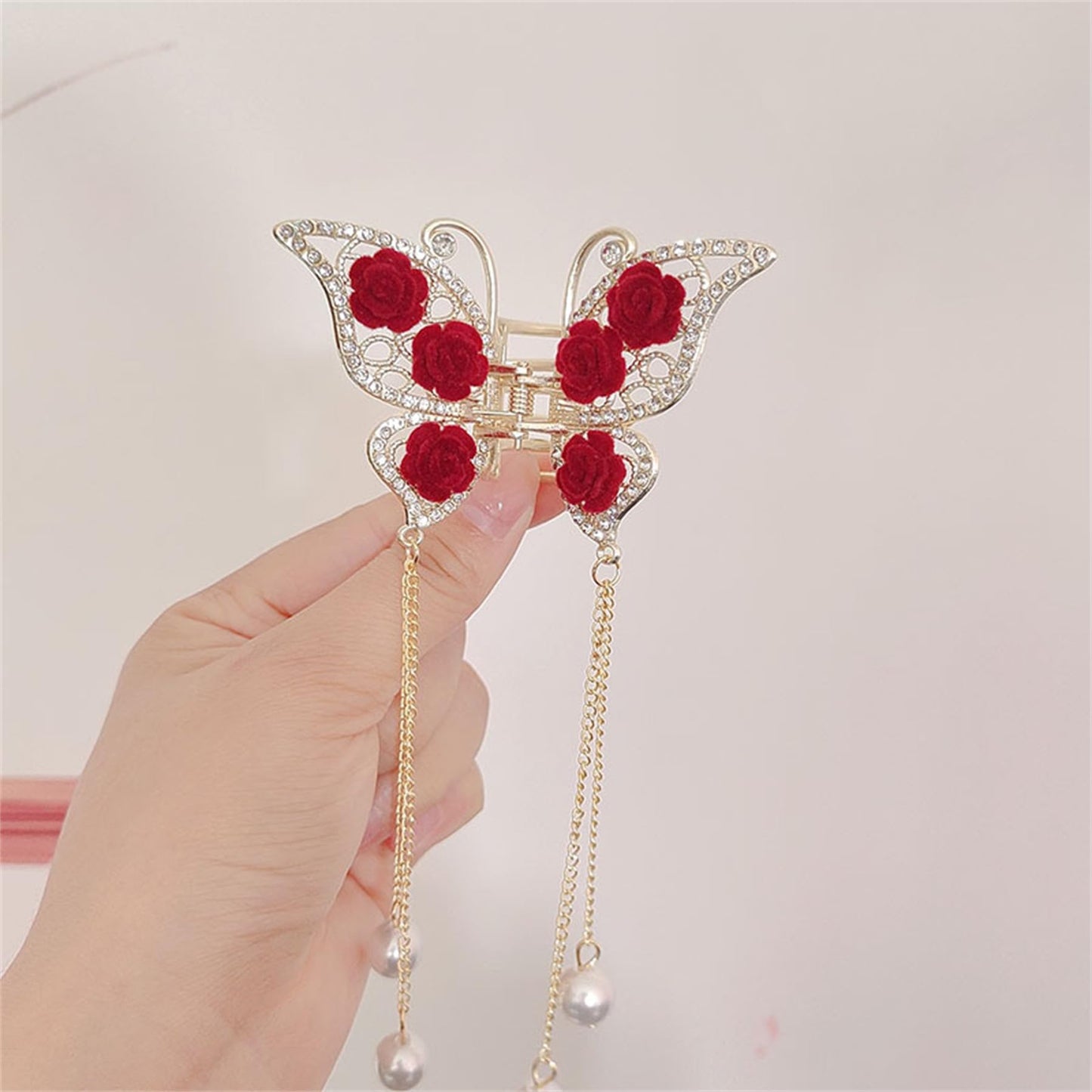 Butterfly Hair Claw Clips Hair Flower Hair Barrettes Fluttering Tassel Hair Accessories Set for Women and Girls (Pack of 2)-041