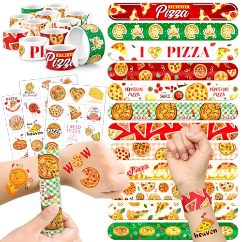 Pizza Party Favors Set - 24 Slap Bracelets & 36 Temporary Tattoos