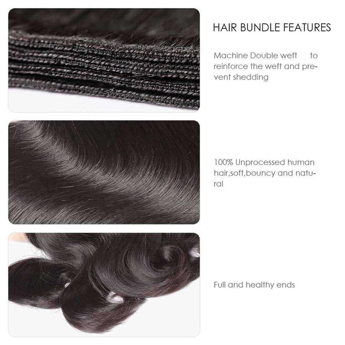 Nervoss 12A Human Hair Bundles Body Wave 20 Inch One Bundle 100% Unprocessed Brazilian Virgin Hair Natural Black Color