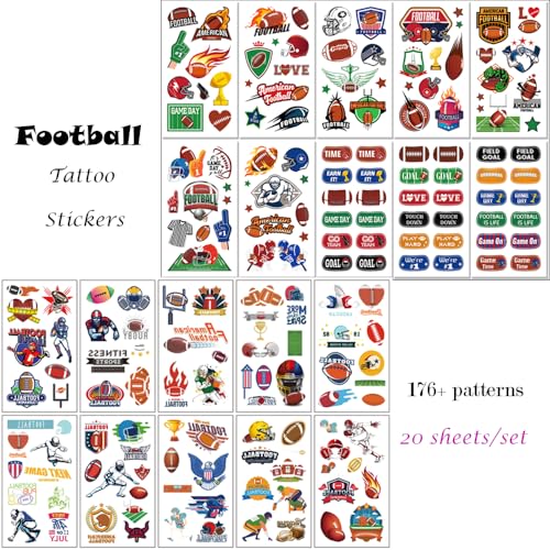 Football Temporary Tattoos American Football Face Stickers Party Favor Fake Decoration Gift 20 Sheets 176 Patterns