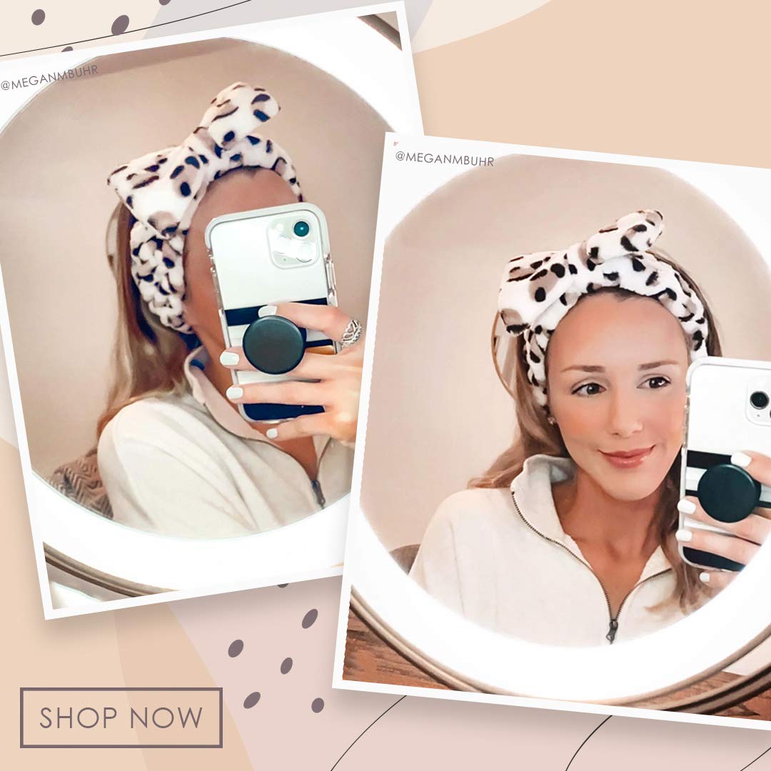 The Vintage Cosmetic Company Peggy Make Up Vintage Headband, Skincare Headband Holds Back Hair, Soft and Comfy Makeup Headband, Beauty Accessory, Leopard Print Design