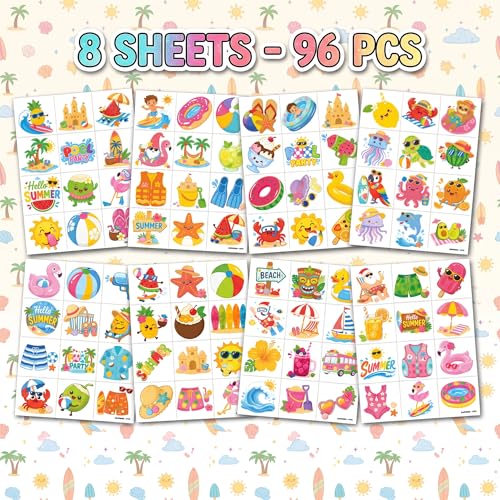96 Summer Temporary Tattoos for Kids | Beach & Tropical Designs