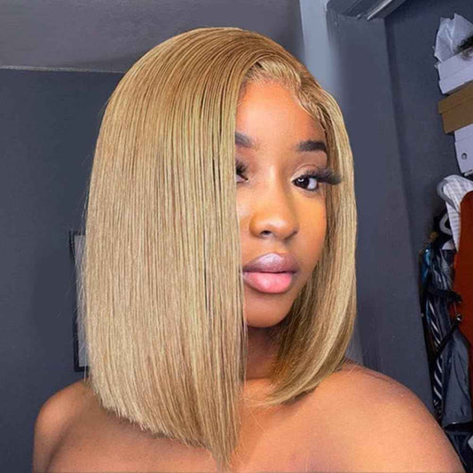 SUPERNOVA Honey Blonde Bob Wig Human Hair #27 Colored 4x4 Lace Closure Wigs For Black Women Pre Plucked Pre Cut Short Bob Wig Human Hair Straight 200 Density 8 Inch