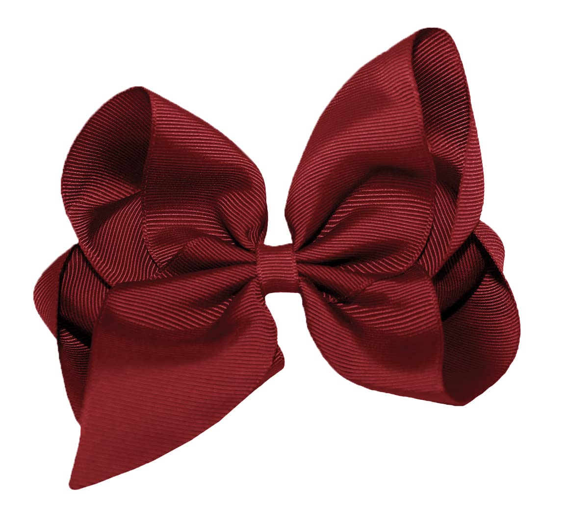 WD2U Girls 6" Classic Style Large Boutique Grosgrain Hair Bow Alligator Clip Burgundy Red