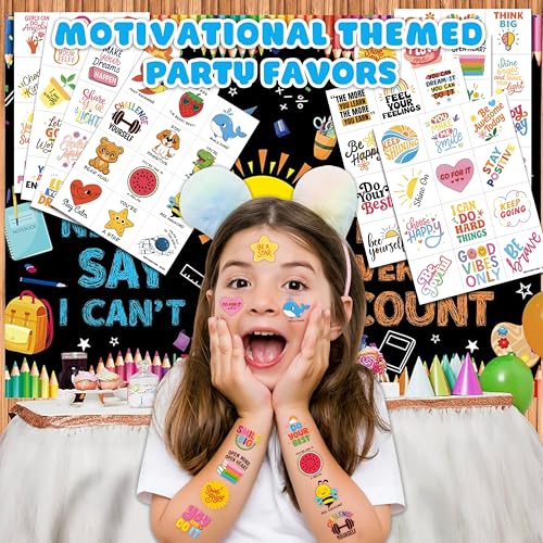 96 PCS Motivational Temporary Tattoos for Kids | Party Favors