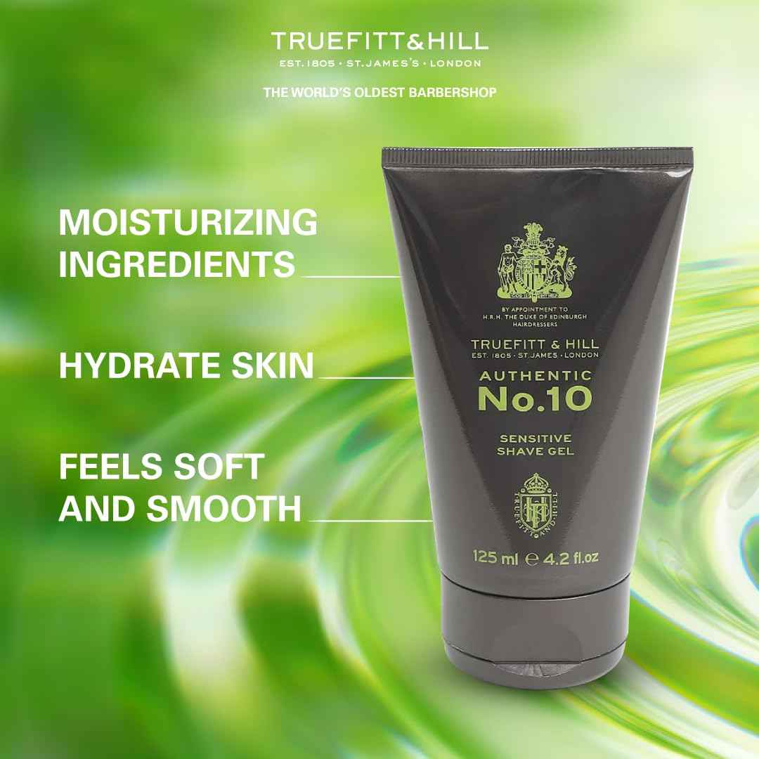 Truefitt & Hill Sensitive Shave Gel - No. 10 - Traditional Formula to Reduce Redness, and Swelling, Soothes and Calms Irritated Skin and Razor Burn for a Gentle Cooling Shave - 4.2 oz.