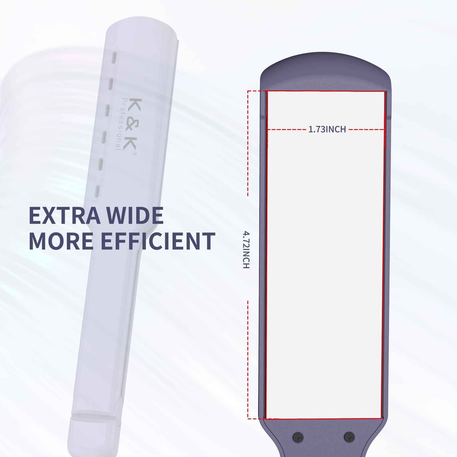 K&K 1.73 Hair Straightener for Thick Hair, Extra Wide Flat Iron with Adjustable Temperature(290-450℉) Ceramic Coated Floating Panel, 30s Fast Heating, Dual Voltage, for Thick Curly Hair