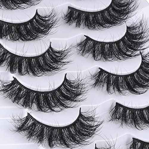 Lashes Eyelashes 8D Fluffy False Eyelashes Wispy Faux Mink Lashes Light Weight Fake Eyelashes Cat Eye Lashes 7 Pairs Pack, Black