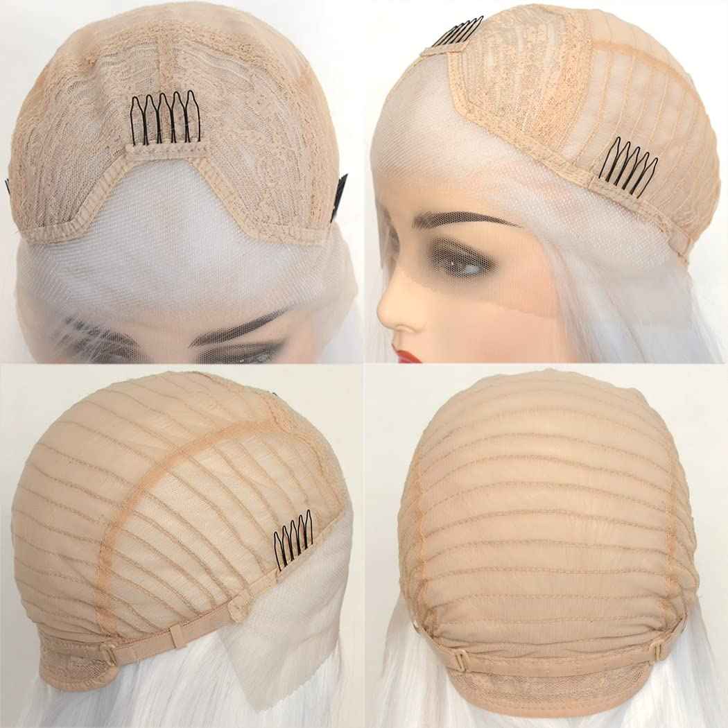 BLUPLE Dark Blue Lace Front Wigs Straight Trendy Heat Resistant Synthetic Hair Half Hand Tied Wigs for Cosplay Daily Wear (22 inches, Straight,Dark Blue)