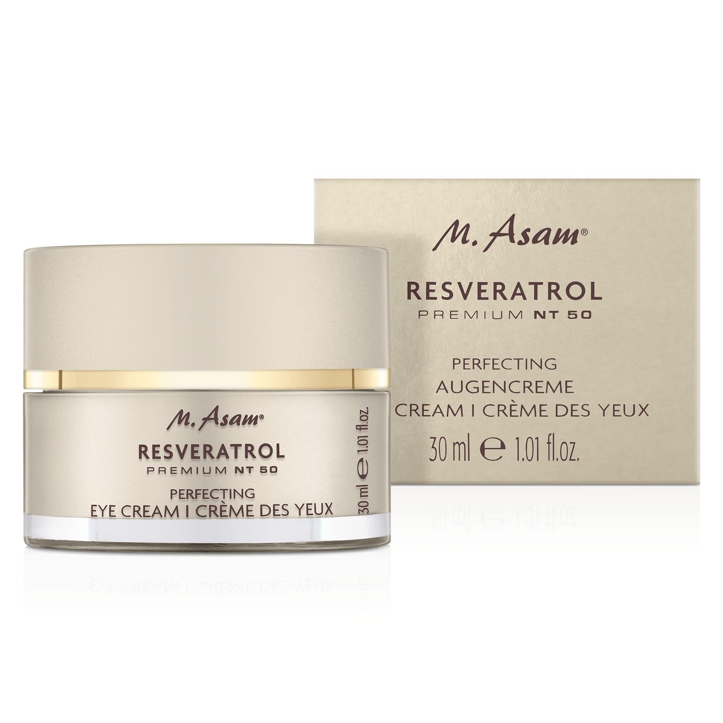 M. Asam Resveratrol Premium NT50 Perfecting Eye Cream – Anti-aging under eye cream with resveratrol & hyaluronic acid to smooth wrinkles & fine lines, vegan formula, 1.01 Fl Oz