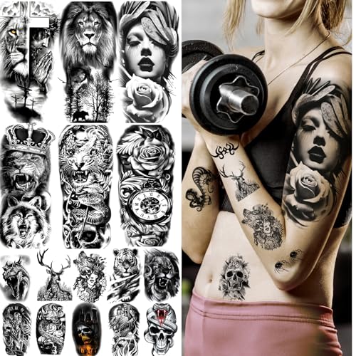 JEEFONNA Black Temporary Tattoos Set for Men Women - 82 Sheets Body Art Stickers