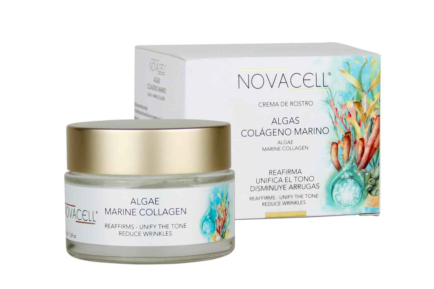 NOVACELL Algae Face Mositurizer Cream with Marine Collagen - Improves Firmness and Hydrates the Skin, Deep Moisture & Unifies the Skin Tone - 50 ml