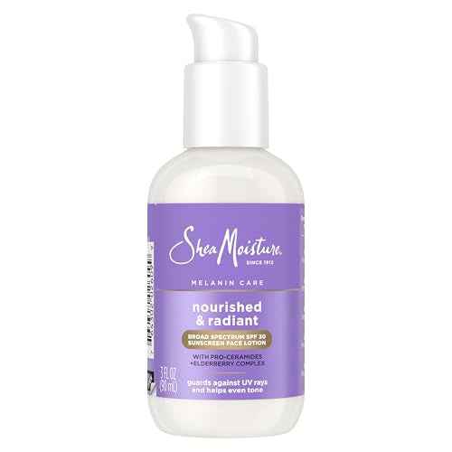 SheaMoisture Melanin Care Broad Spectrum SPF 30 Sunscreen Face Lotion Nourished & Radiant for Protection Against UV Rays & Even Tone, with Pro-Ceramides +Elderberry Complex, 3 oz