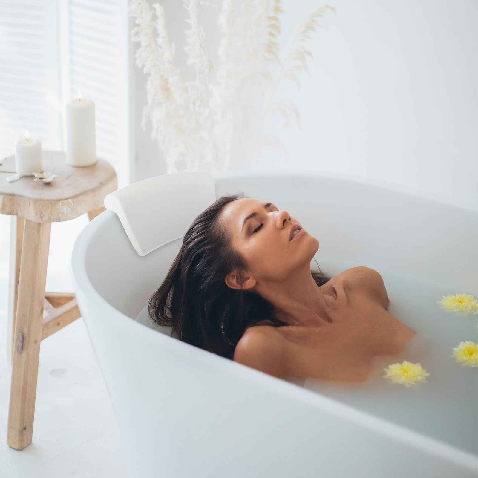 POPETPOP Bath Pillow for Tub - PU Wave Bath Pillow, White Bath Tub Pillows for Head and Neck, Waterproof Tub Pillow for Bathtub, Bath Accessories for Women Men Home, Hotel, Salon, Spa (11.59'' X 5.70'