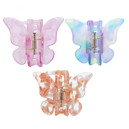 Butterfly Hair Clips, Tortoise Shell Cellulose Acetate Barrettes Claw Clips No-Slip Grip French Design Hair Jaw Clamp Small Hair Accessories for Women Ladies Fashion Ponytail Holders (3 Pack)