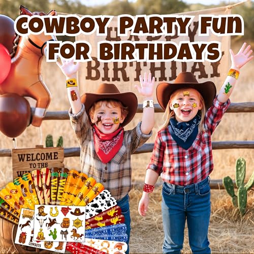 48-Piece Cowboy Party Favors Set - Tattoos & Slap Bracelets