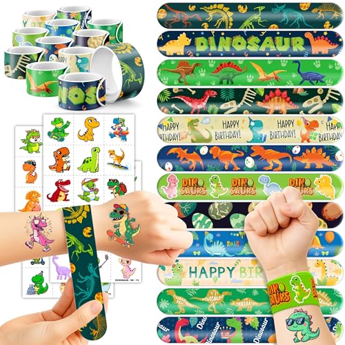 Dinosaur Party Favors 72PC Bundle - Tattoos & Slap Bracelets