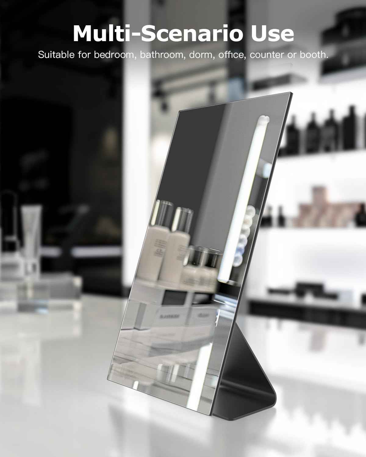 NEZZOE Rectangular Makeup Mirror, 12 Inch Metal Desk Mirror, Table Mirror with Stand, Vanity Mirror for Counter, Bedroom, Bathroom, Dorm