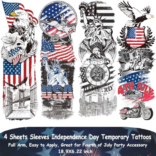 4th of July Temporary Tattoos - 16 Mixed American Flag Designs